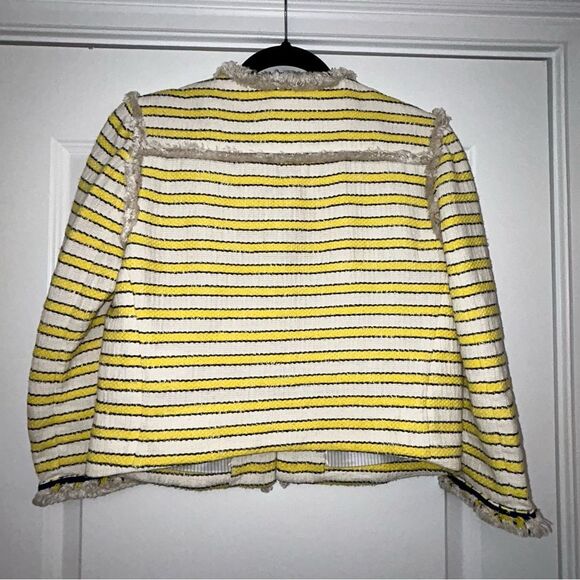 Veronica Beard Stripe Print Frayed Trim 3/4 Length Sleeve Blazer Jacket - Picture 10 of 11